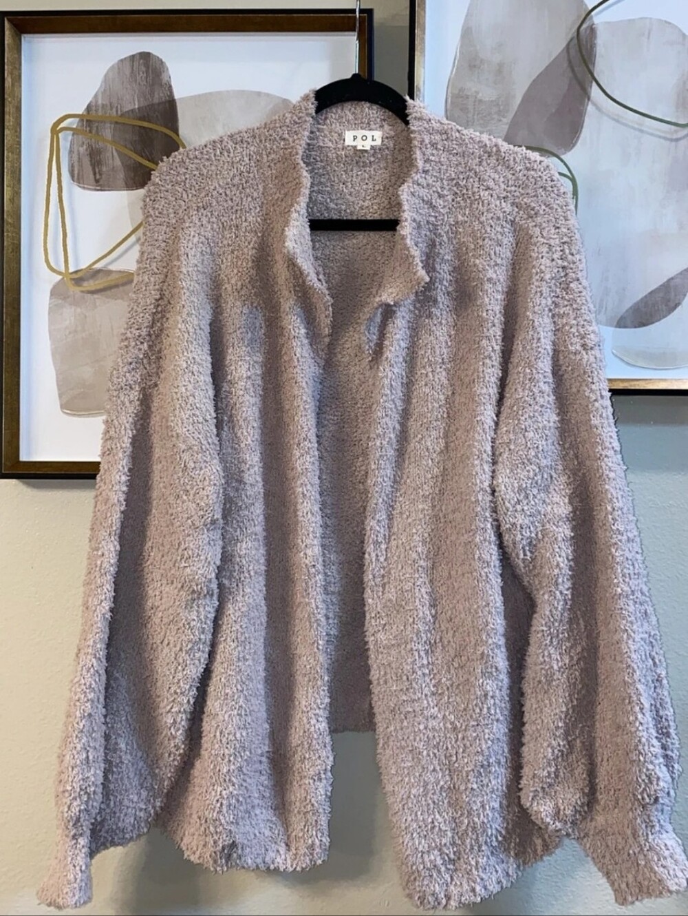 POL Plush Open-Front Teddy Jacket in Light Taupe NWOT